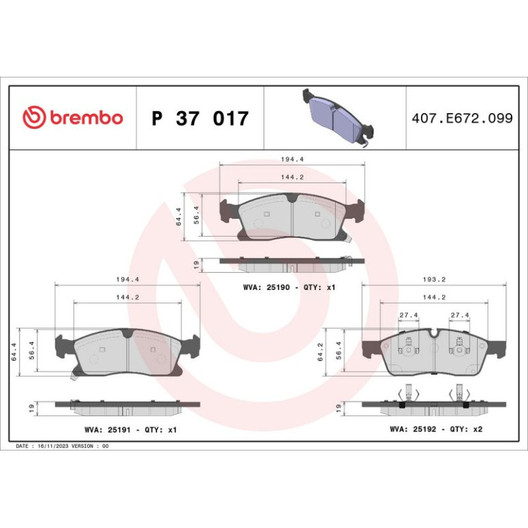 BREMBO Bremsklötze VA P 37 017 BREMBO Bremsklötze VA P 37 017