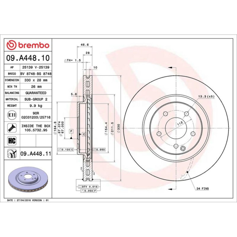 15 481 077 Bremsscheibe VA 09.A448.11 15 481 077 Bremsscheibe VA 09.A448.11