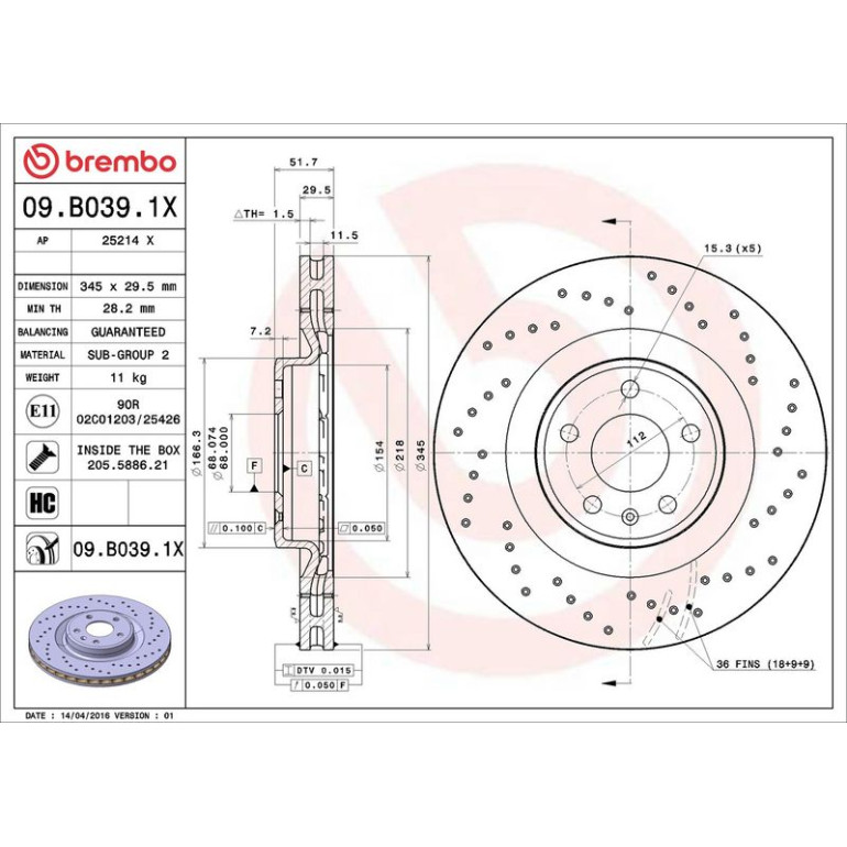Bremsscheibe VA Xtra 09.B039.1X Bremsscheibe VA Xtra 09.B039.1X