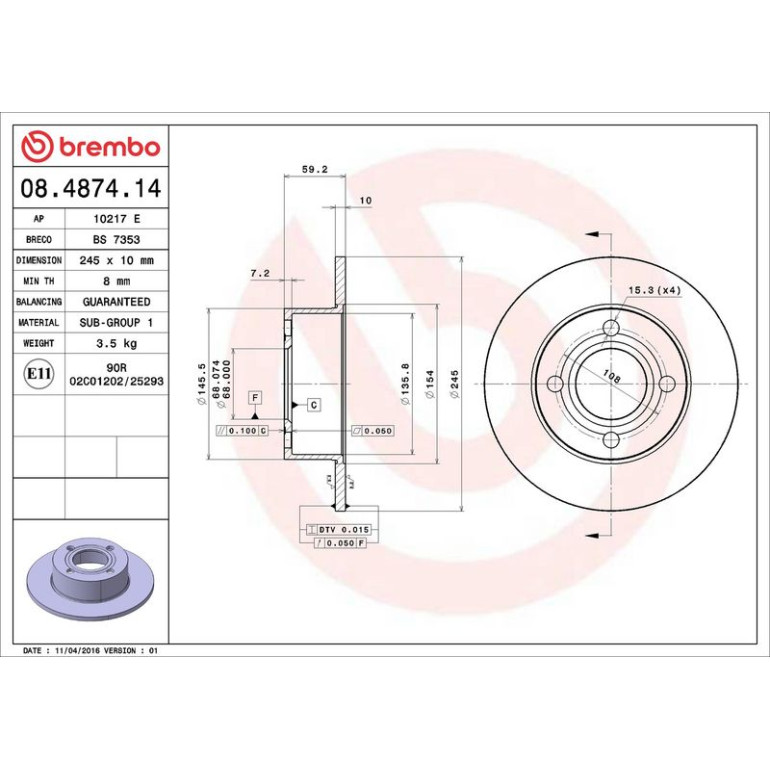 12 482 002 Bremsscheibe HA 08.4874.14 12 482 002 Bremsscheibe HA 08.4874.14