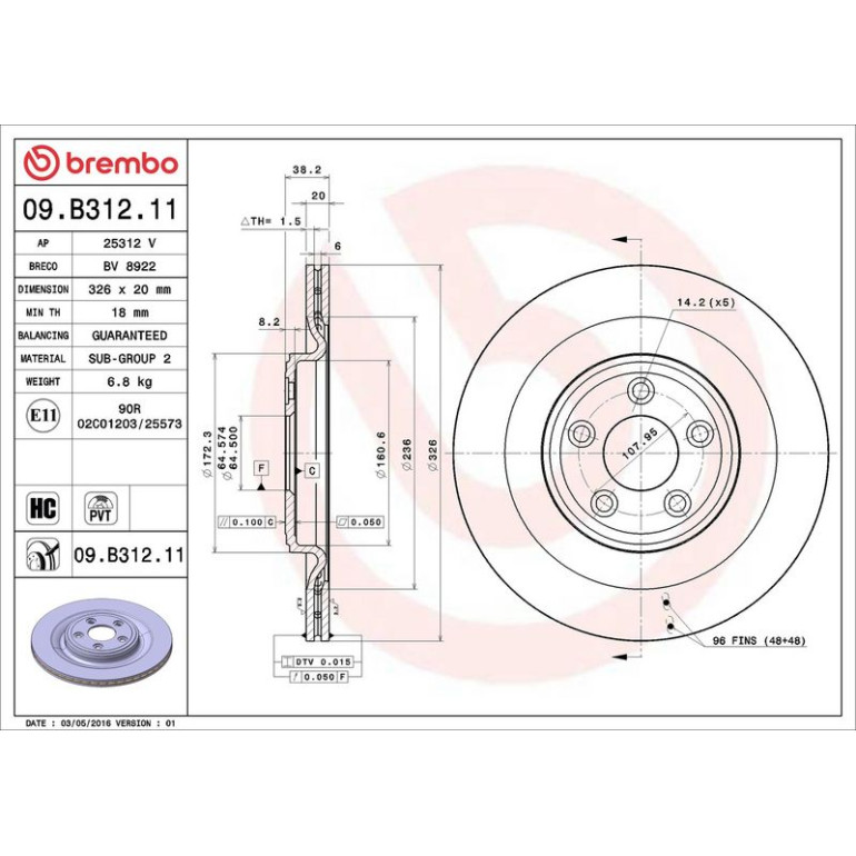 52 482 014 Bremsscheibe HA 09.B312.11 52 482 014 Bremsscheibe HA 09.B312.11