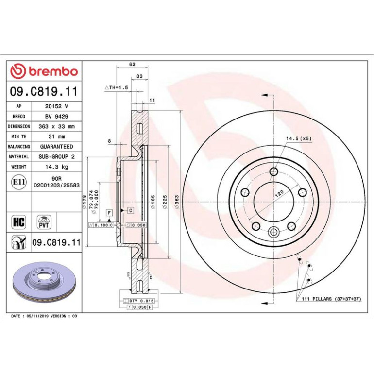 Bremsscheibe VA 09.C819.11 Bremsscheibe VA 09.C819.11
