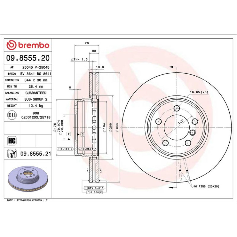 52 481 028 Bremsscheibe VA 09.8555.21 52 481 028 Bremsscheibe VA 09.8555.21