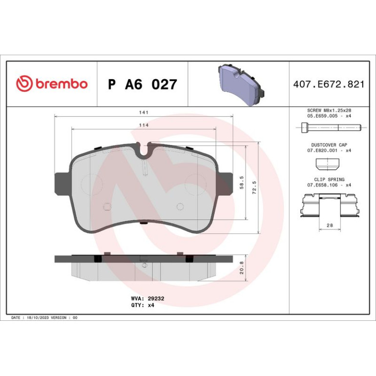 BREMBO Bremsklötze HA P A6 027 BREMBO Bremsklötze HA P A6 027