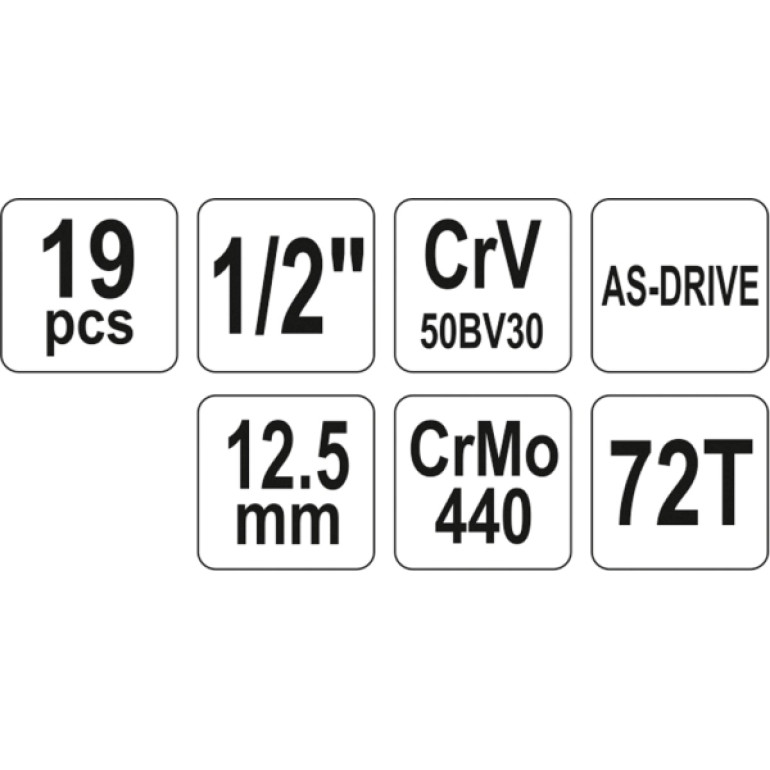 Steckschlüsselsatz 1/2 Typ2 19-Tlg YT-38681 Steckschlüsselsatz 1/2 Typ2 19-Tlg YT-38681