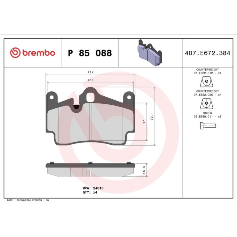 BREMBO Bremsklötze HA P 85 088 BREMBO Bremsklötze HA P 85 088