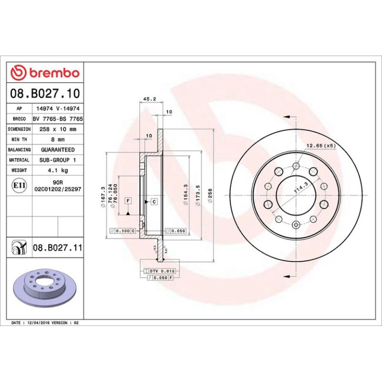 80 482 005 Bremsscheibe HA 08.B027.11 80 482 005 Bremsscheibe HA 08.B027.11