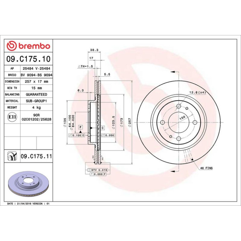 70 481 048 Bremsscheibe VA 09.C175.11 70 481 048 Bremsscheibe VA 09.C175.11