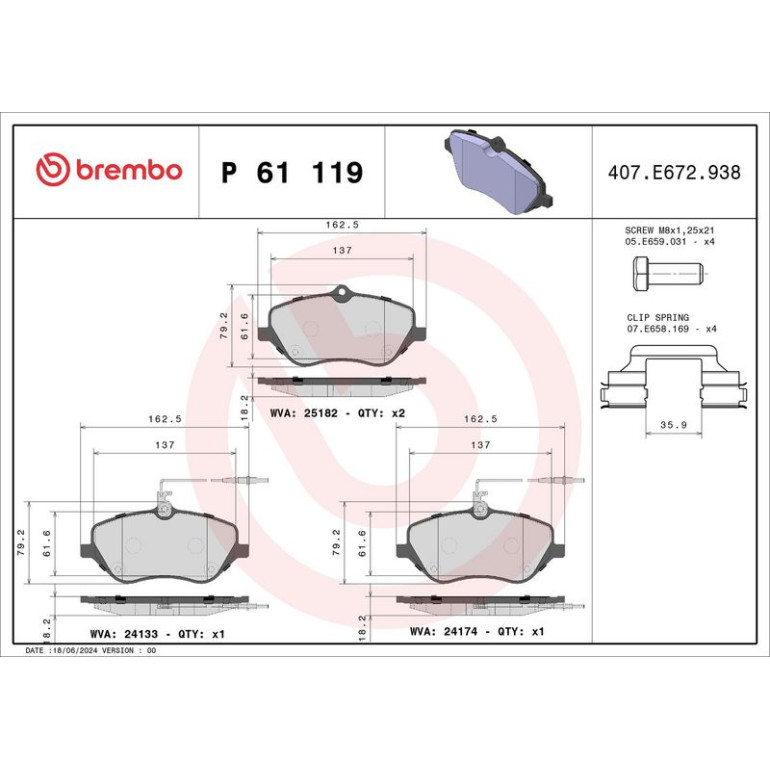 BREMBO Bremsklötze VA P 61 119 BREMBO Bremsklötze VA P 61 119