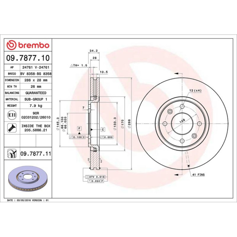 70 481 019 Bremsscheibe VA 09.7877.11 70 481 019 Bremsscheibe VA 09.7877.11