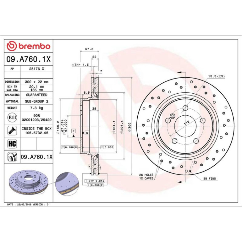 Bremsscheibe HA Xtra 09.A760.1X Bremsscheibe HA Xtra 09.A760.1X