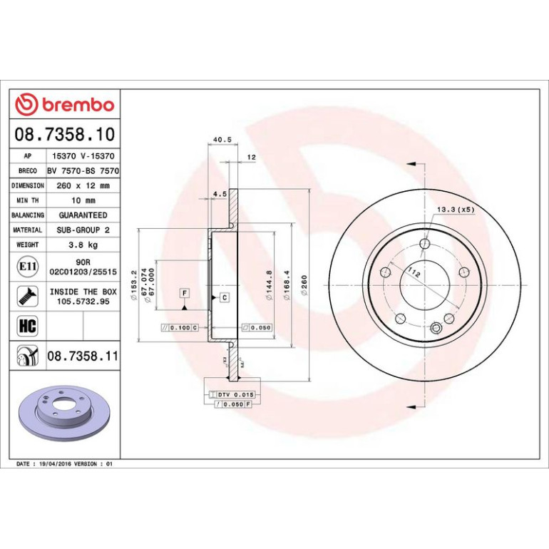 15 481 004 Bremsscheibe VA 08.7358.11