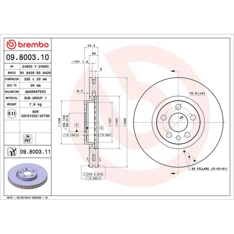 71 481 021 Bremsscheibe VA 09.8003.11 71 481 021 Bremsscheibe VA 09.8003.11