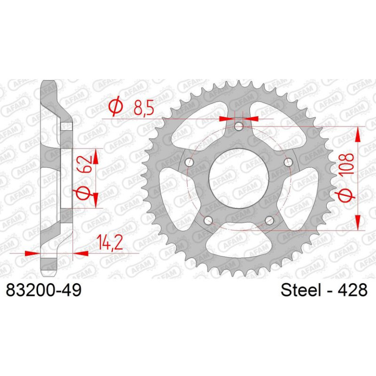 AFAM Kettenrad STAHL 49 Zähne 83200-49 AFAM Kettenrad STAHL 49 Zähne 83200-49