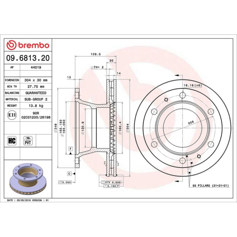 BREMBO Bremsscheibe 09.6813.20 BREMBO Bremsscheibe 09.6813.20