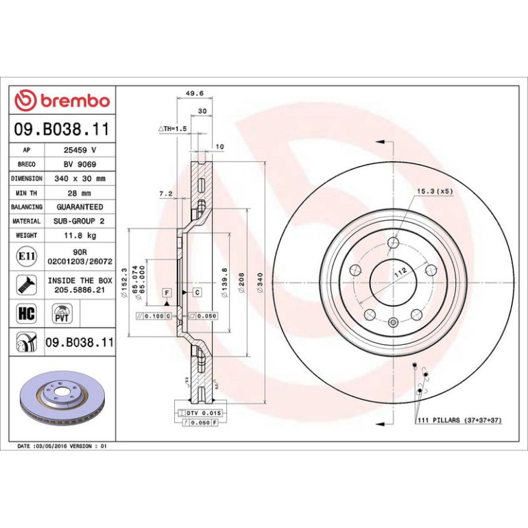 12 481 066 Bremsscheibe VA 09.B038.11 12 481 066 Bremsscheibe VA 09.B038.11
