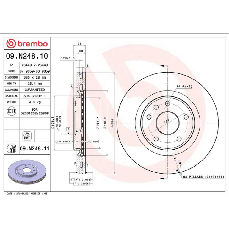 40 481 102 Bremsscheibe VA 09.N248.11 40 481 102 Bremsscheibe VA 09.N248.11