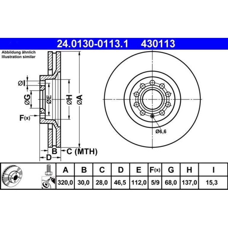 Bremsscheibe Audi S. A4/A6 97-09 24.0130-0113.1 Bremsscheibe Audi S. A4/A6 97-09 24.0130-0113.1