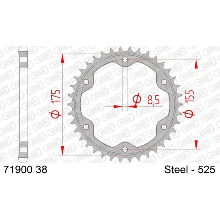 AFAM Kettenrad STAHL 38 Zähne 71900-38 AFAM Kettenrad STAHL 38 Zähne 71900-38