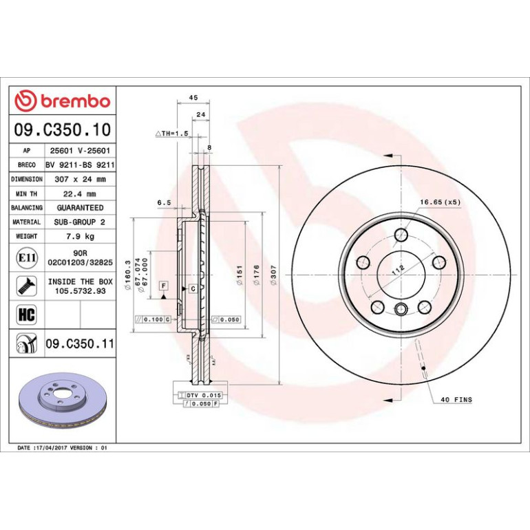 11 481 125 Bremsscheibe VA 09.C350.11 11 481 125 Bremsscheibe VA 09.C350.11