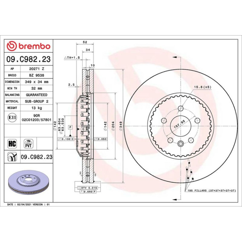 Bremsscheibe Lightweight VA 09.C982.23 Bremsscheibe Lightweight VA 09.C982.23