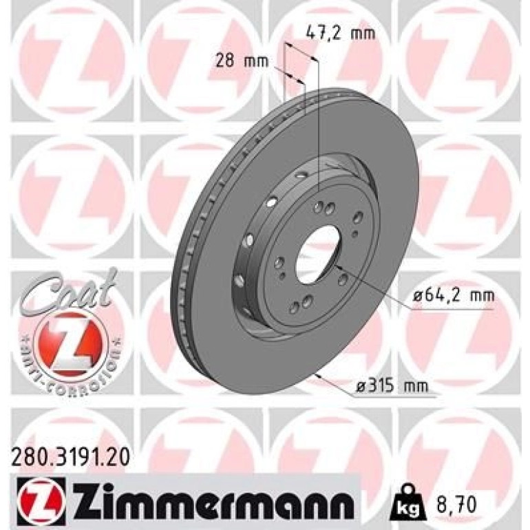 ZIMMERMANN Bremsscheibe 280.3191.20 ZIMMERMANN Bremsscheibe 280.3191.20