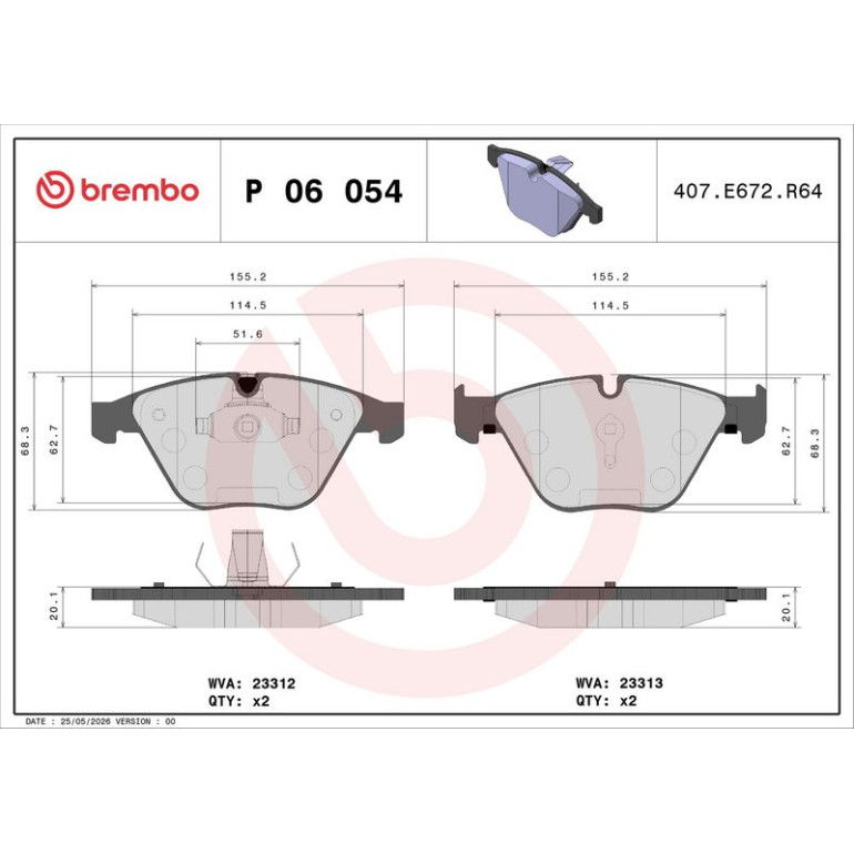 BREMBO Bremsklötze VA P 06 054 BREMBO Bremsklötze VA P 06 054