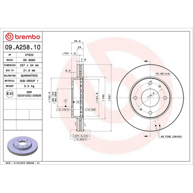 80 481 016 Bremsscheibe VA 09.A258.10 80 481 016 Bremsscheibe VA 09.A258.10