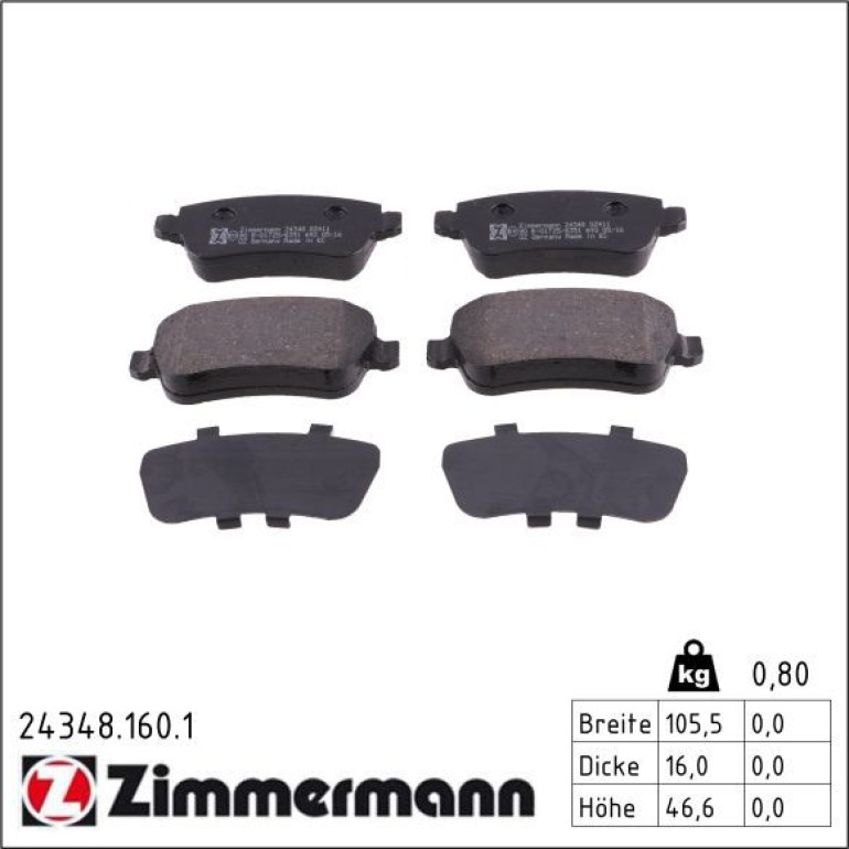 ZIMMERMANN Bremsbeläge 24348.160.1 ZIMMERMANN Bremsbeläge 24348.160.1