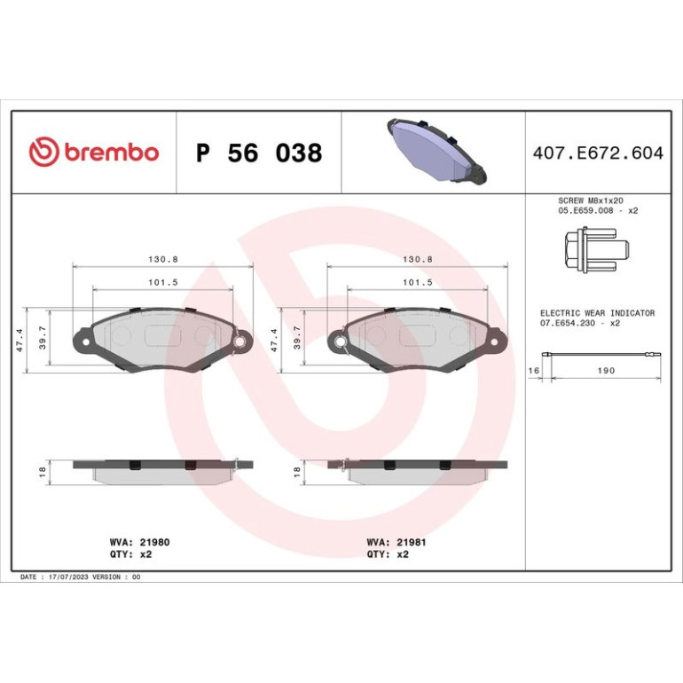 BREMBO Bremsklötze VA P 56 038 BREMBO Bremsklötze VA P 56 038