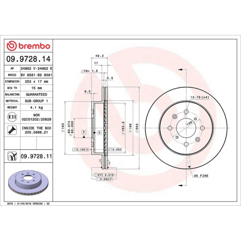 10 481 043 Bremsscheibe VA 09.9728.11 10 481 043 Bremsscheibe VA 09.9728.11