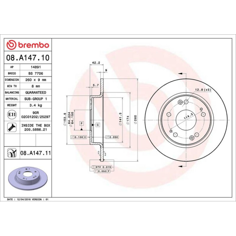 86 482 020 Bremsscheibe HA 08.A147.10 86 482 020 Bremsscheibe HA 08.A147.10
