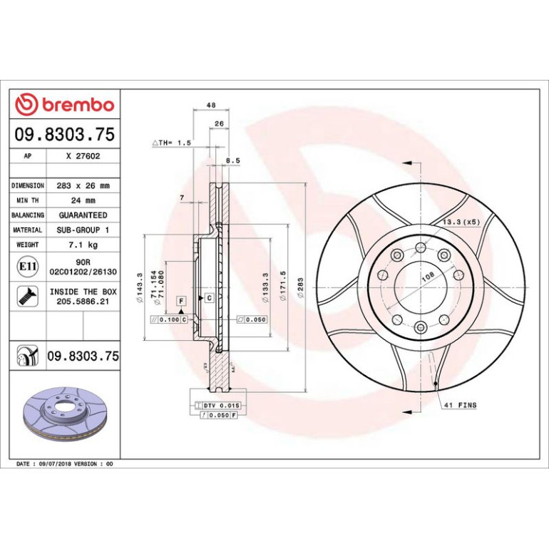 BREMBO Bremsscheibe 09.8303.75 BREMBO Bremsscheibe 09.8303.75