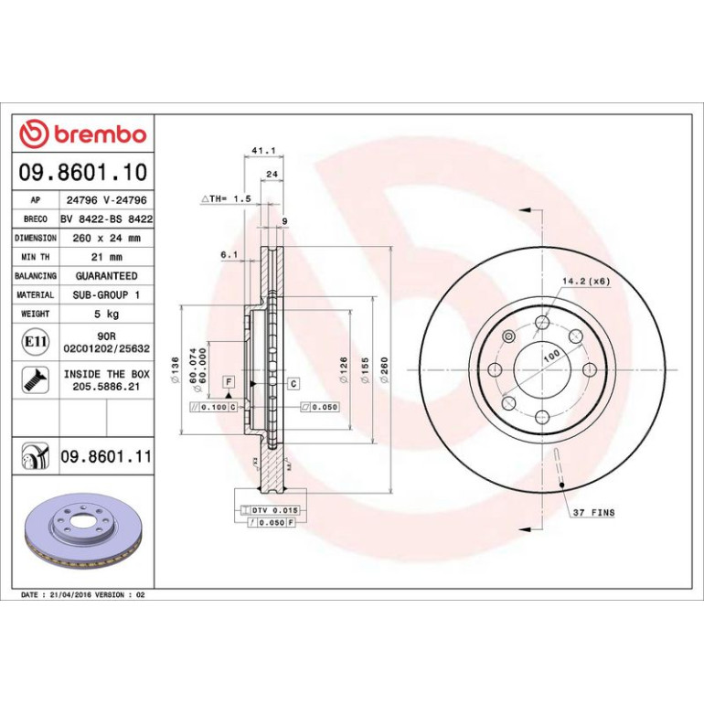 10 481 031 Bremsscheibe VA 09.8601.10 10 481 031 Bremsscheibe VA 09.8601.10