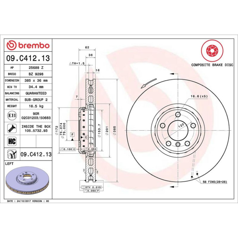 11 481 127 Brembo PREMIUM VA zweiteilig 09.C412.13 11 481 127 Brembo PREMIUM VA zweiteilig 09.C412.13