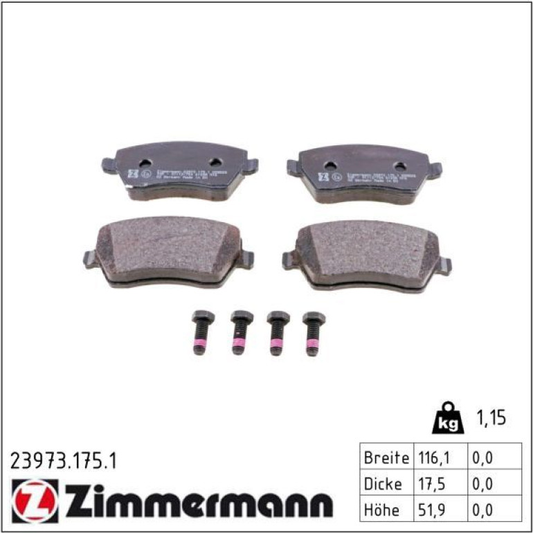 ZIMMERMANN Bremsbelagsatz, Scheibenbremse 23973.175.1 ZIMMERMANN Bremsbelagsatz, Scheibenbremse 23973.175.1
