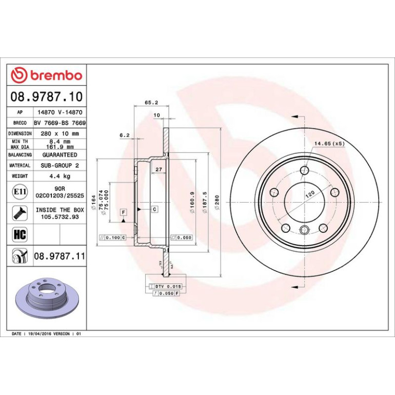 11 482 042 Bremsscheibe HA 08.9787.11 11 482 042 Bremsscheibe HA 08.9787.11