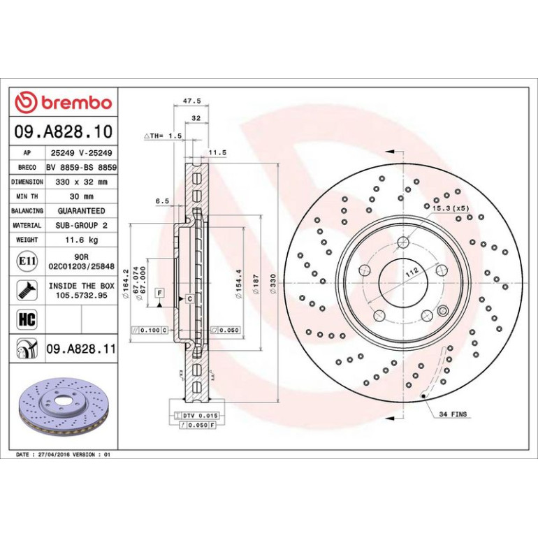 15 481 088 Bremsscheibe VA 09.A828.11 15 481 088 Bremsscheibe VA 09.A828.11