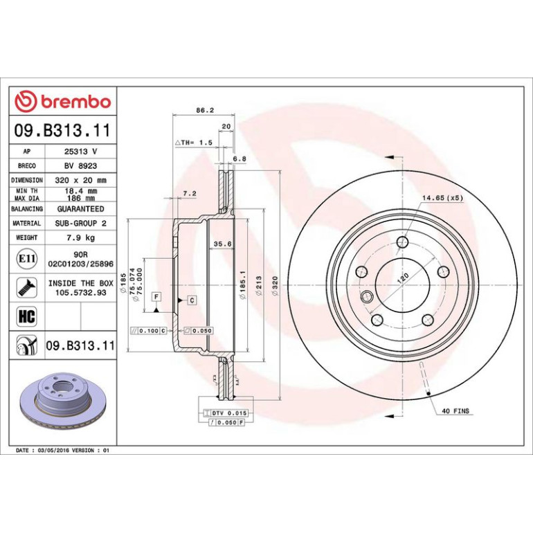 11 482 066 Bremsscheibe HA 09.B313.11 11 482 066 Bremsscheibe HA 09.B313.11