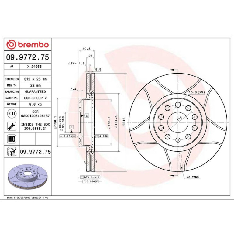 12 481 040M Bremsscheibe VA Brembo Max 09.9772.75