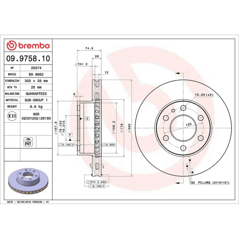 40 481 043 Bremsscheibe VA 09.9758.10 40 481 043 Bremsscheibe VA 09.9758.10