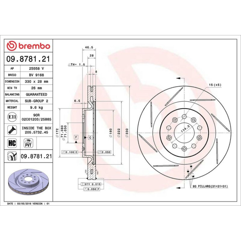 52 482 028 Bremsscheibe HA 09.8781.21