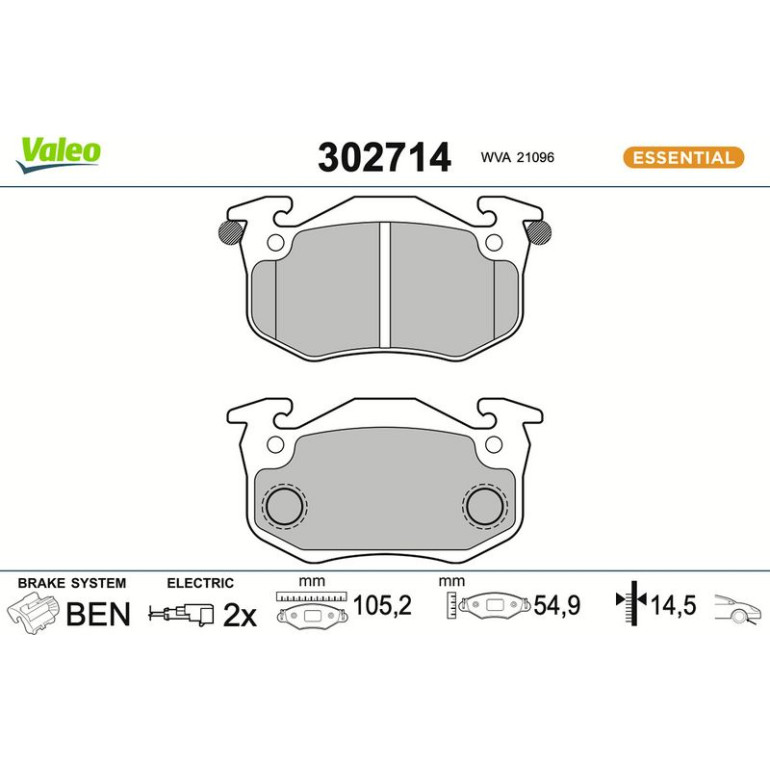 VALEO Bremsbeläge 302714 VALEO Bremsbeläge 302714