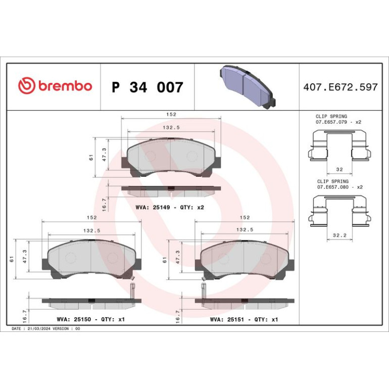 BREMBO Bremsklötze VA P 34 007 BREMBO Bremsklötze VA P 34 007
