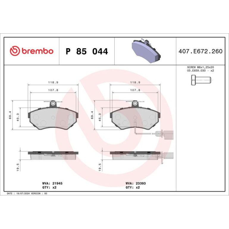 BREMBO Bremsklötze VA P 85 044 BREMBO Bremsklötze VA P 85 044