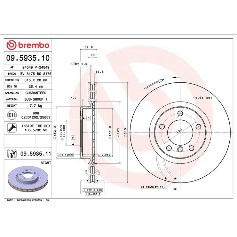 11 481 031 Bremsscheibe VA re 09.5935.11