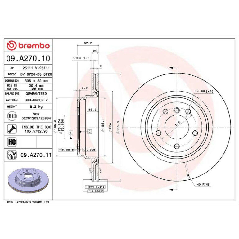 11 482 047 Bremsscheibe HA 09.A270.11 11 482 047 Bremsscheibe HA 09.A270.11