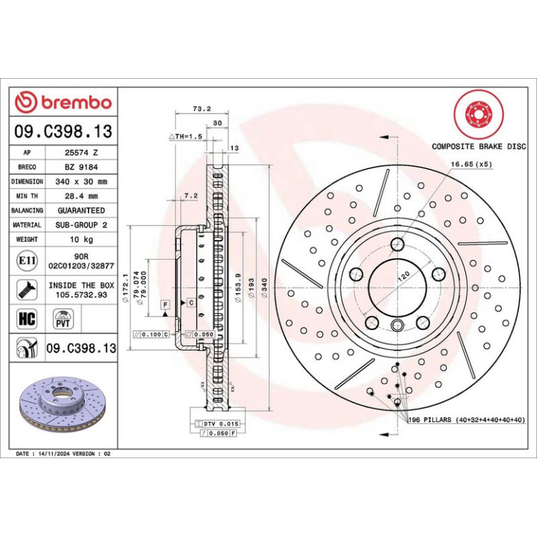 11 481 119 Brembo PREMIUM VA zweiteilig 09.C398.13 11 481 119 Brembo PREMIUM VA zweiteilig 09.C398.13