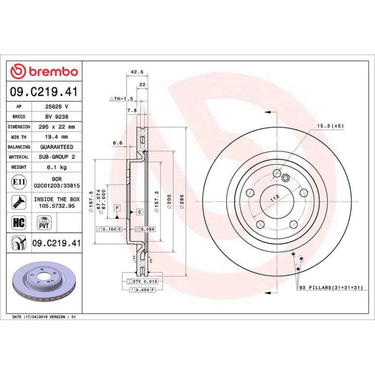15 482 104 Bremsscheibe HA 09.C219.41 15 482 104 Bremsscheibe HA 09.C219.41