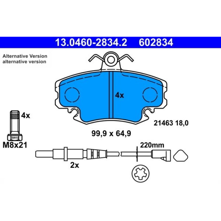 Bremsbelagsatz Dacia P. Logan/Sandero 1.2-1.6 05 13.0460-2834.2 Bremsbelagsatz Dacia P. Logan/Sandero 1.2-1.6 05 13.0460-2834.2